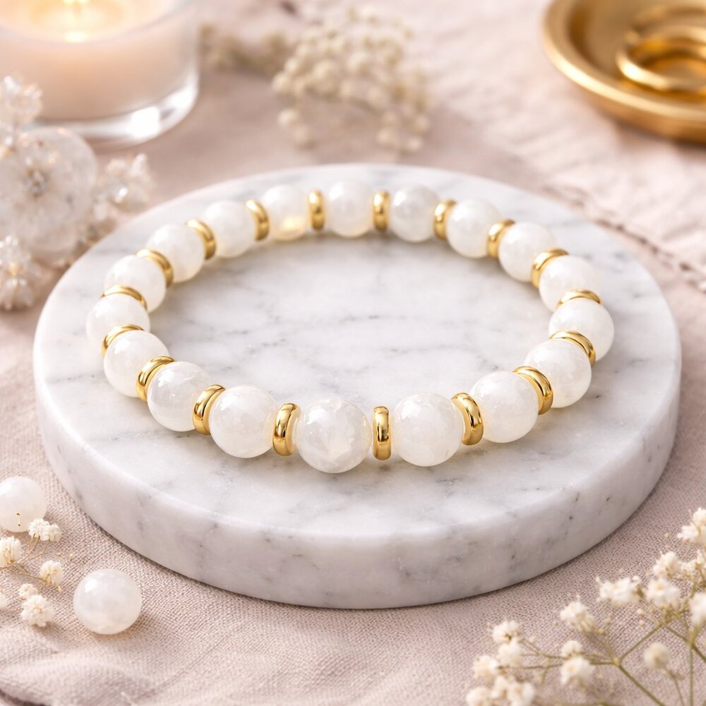 Moonstone 8mm Beaded Stretch Bracelet Handmade Crystal Jewelry